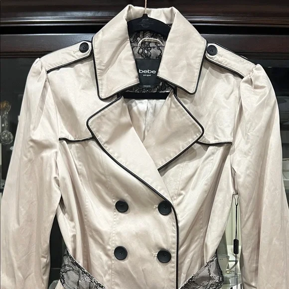 Bebe Women's Cream Trench Coat with Black Details - Picture 1 of 11